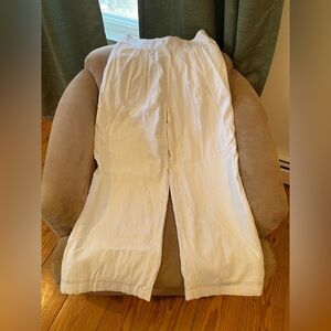 Abercrombie & Fitch Cream Elastic Waist Linen Pants